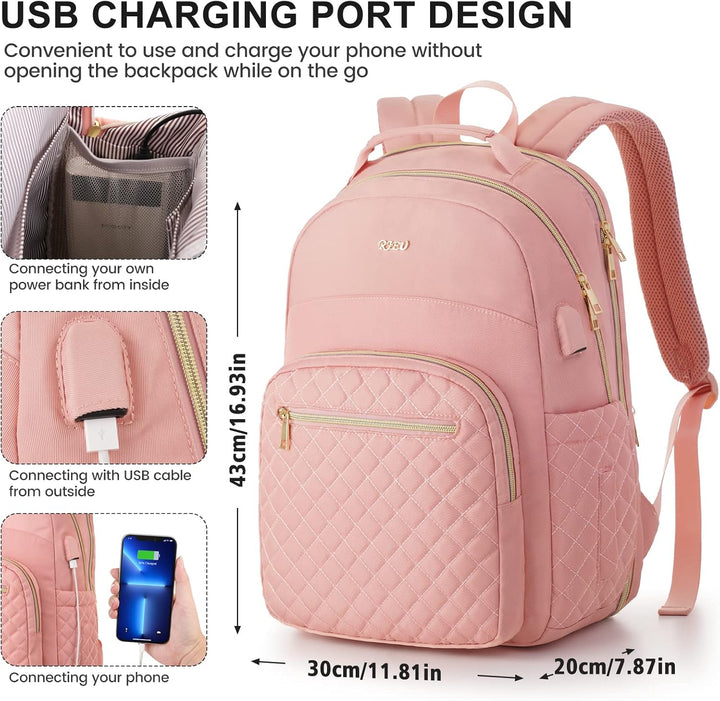 RJEU Schulrucksack Mädchen Teenager,Schule Rucksack Damen mit 15,6 Zoll Laptopfach für Student Uni S