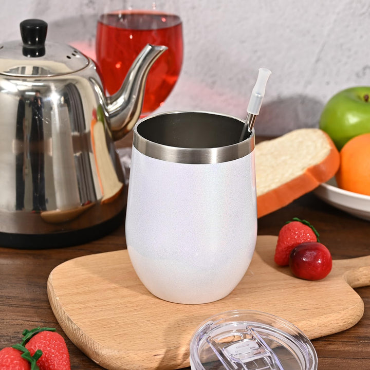 Joymaking 4 Stück Weinbecher Edelstahl, Stemless Weinbecher mit Deckel, Doppelwandige Unbreakable Tr