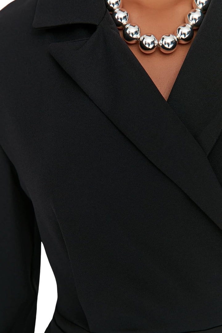 TRENDYOL Damen Woman Mini Bodycon Karrée-Ausschnitt Webstoff Kleid, Schwarz
