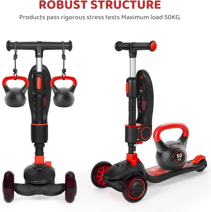 Kinderroller mit 360° drehbarem Sitz, stufenlose Höhenverstellung, Scooter mit LED-Rädern, Faltbarer