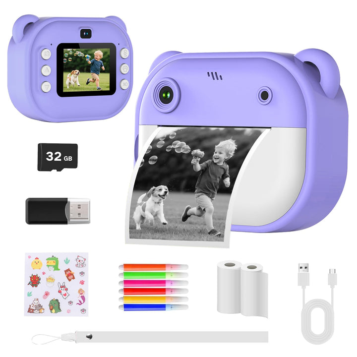 Kinderkamera Sofortbildkamera mit Druckpapier &amp; 32GB TF Karte, 1080P Digitalkamera Kinder Sofortdruc