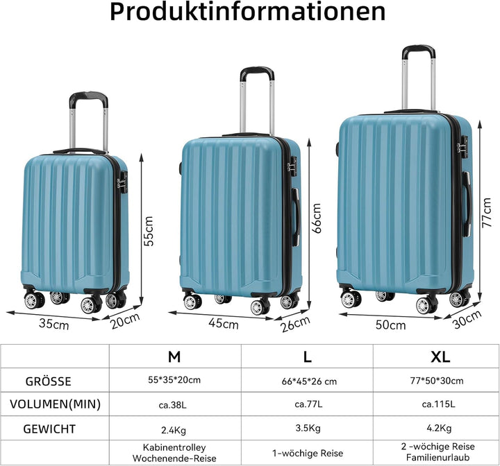 BEIBYE Reisekoffer Set 2080 – Trolley Koffer XL L M – TSA-Schloss, Zwillingsrollen, Hartschale, Hand