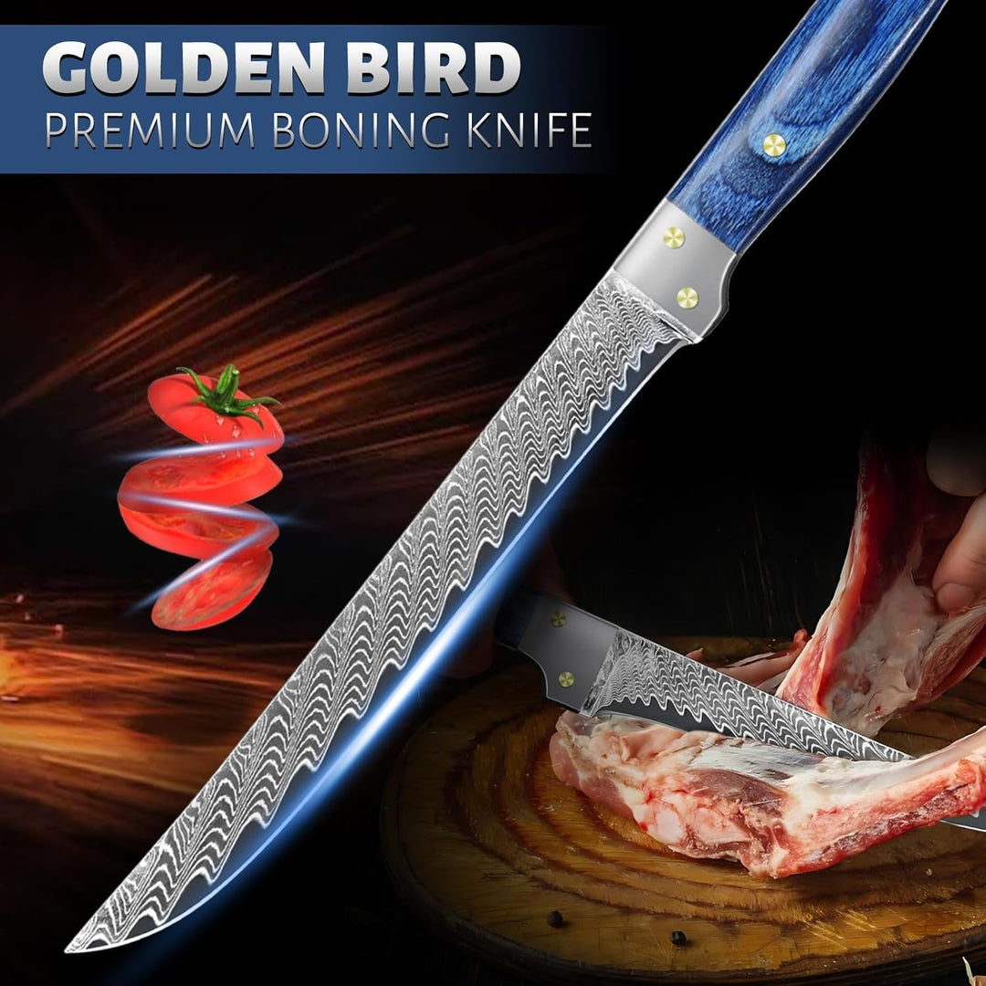 Golden Bird Ausbeinmesser profi 14,5 cm – Filetiermesser aus Damaststahl mit VG10-Kern, professionel