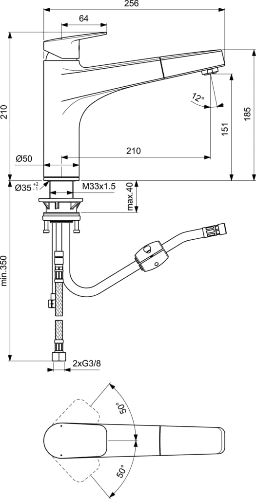 Ideal Standard BD331AA Ceraplan Küchenarmatur hoch angesetzter Gussauslauf ohne Handbrause Gussausla