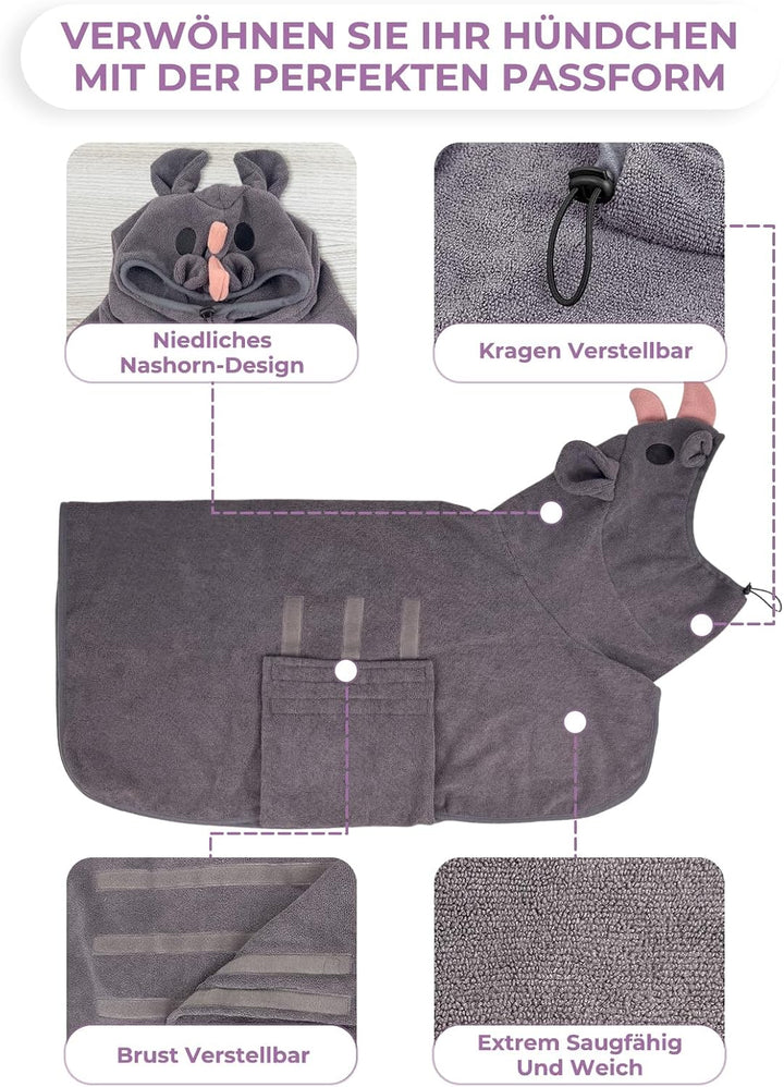 Bademantel für Hunde, Hundebademantel Aus Mikrofaser, Verstellbares Halsband Mit Klettverschluss Sch