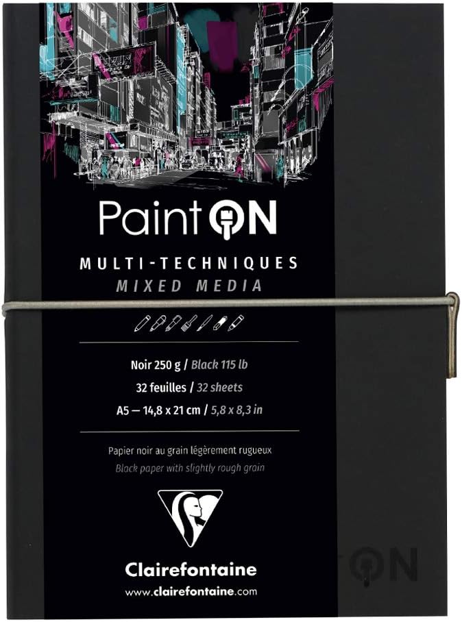Clairefontaine 975185C Skizzenheft mit Fadenbindung Paint'On (32 Blatt, 250g) 1 Stück schwarz schwar