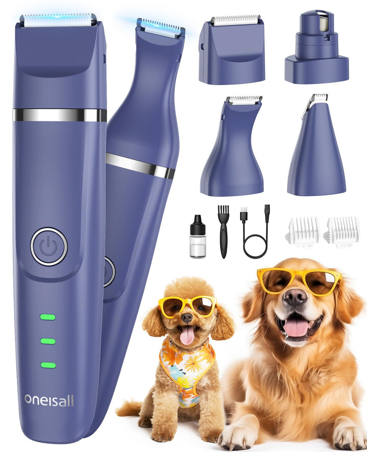 oneisall 4in1 Leise Schermaschine Hund Katze, Wiederaufladbar Hundeschermaschine&amp;Pfotentrimmer&amp;Krall
