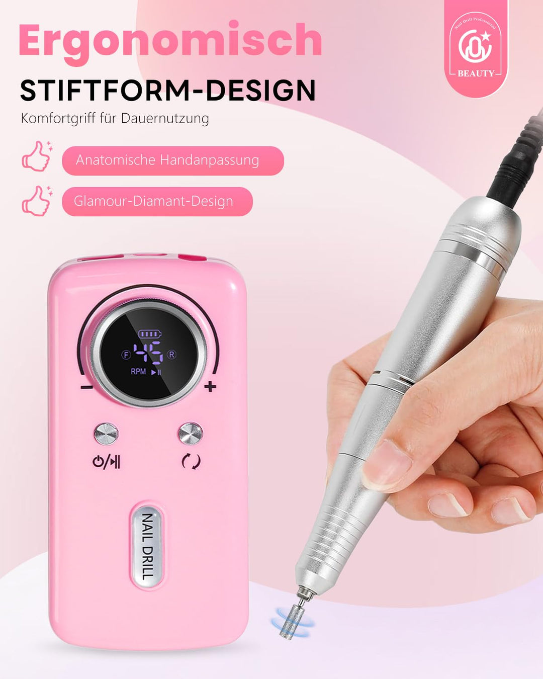CozyZen Kabellose Nagelfeile Professionell: 45000 U/min Wiederaufladbare Elektrische Nagelfeile Set,