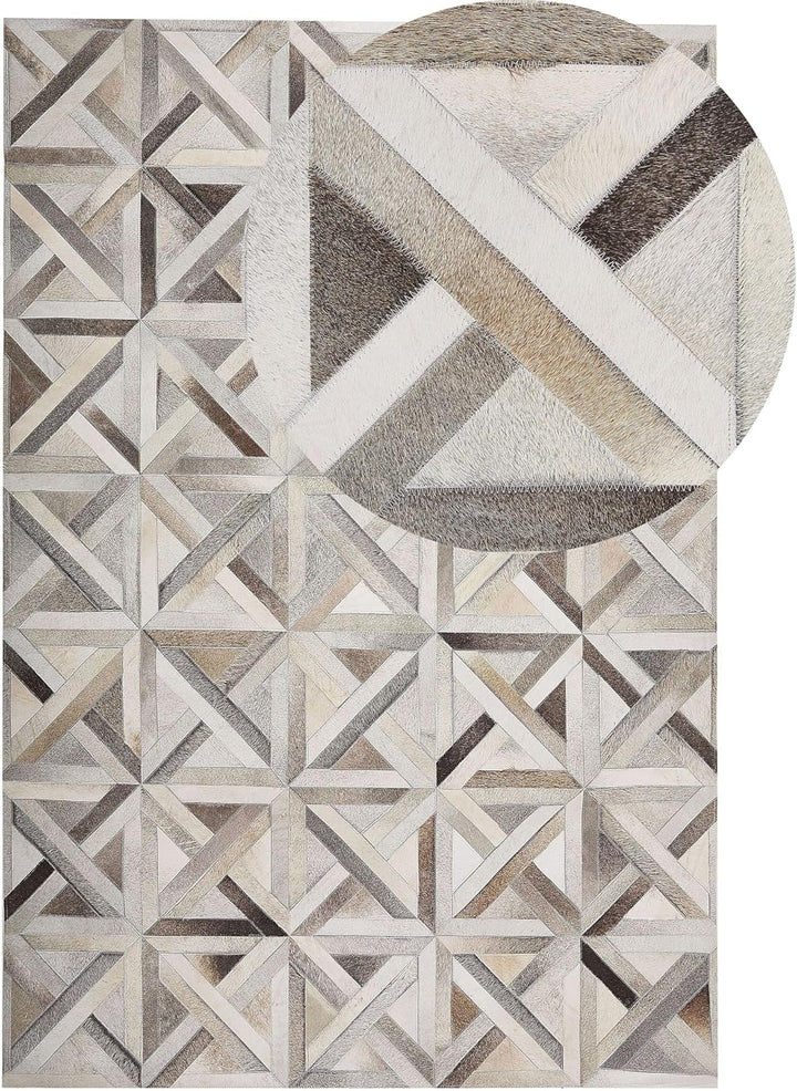 Moderner Leder-Teppich mit Patchworkmuster beige/braun 140 x 200 cm Taytan