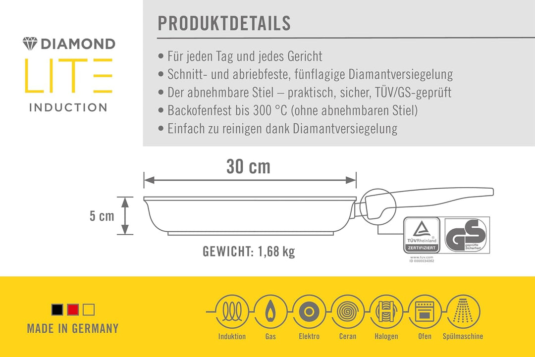 Woll – Diamond Lite Gusspfanne Ø 30 cm mit abnehmbarem Stiel – Antihaftpfanne aus Aluminiumguss mit