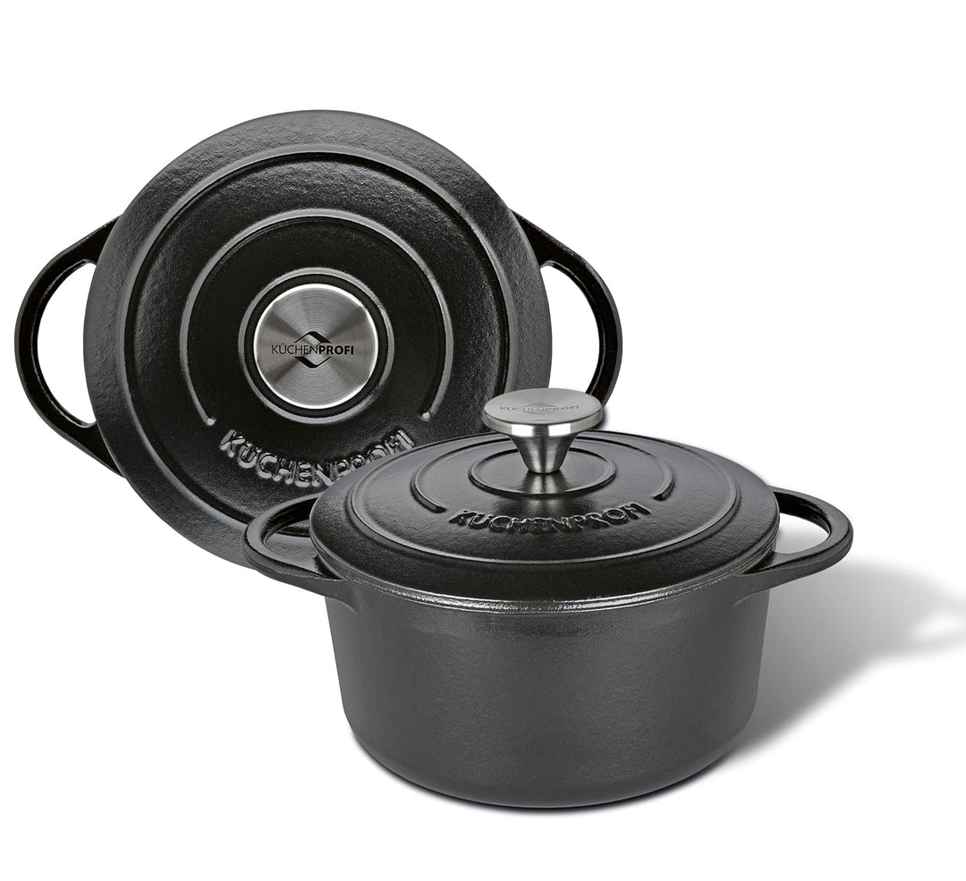 Küchenprofi Gusseisen Bräter mit Deckel schwarz 20 cm, Schmortopf, Auflaufform, Dutch Oven, Brotback