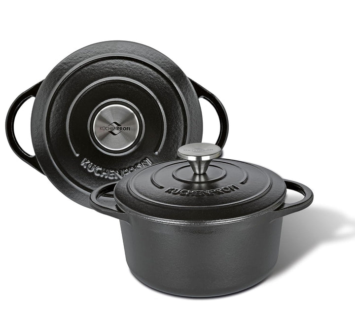 Küchenprofi Gusseisen Bräter mit Deckel schwarz 20 cm, Schmortopf, Auflaufform, Dutch Oven, Brotback