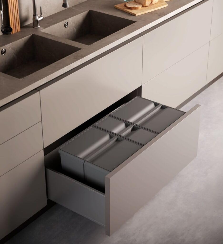 Mülltrennsystem 9 XL für 90 cm Schublade - Einbau-Mülleimer mit 3 Fächern (2x 20 L, 1x 9 L), Abfalle