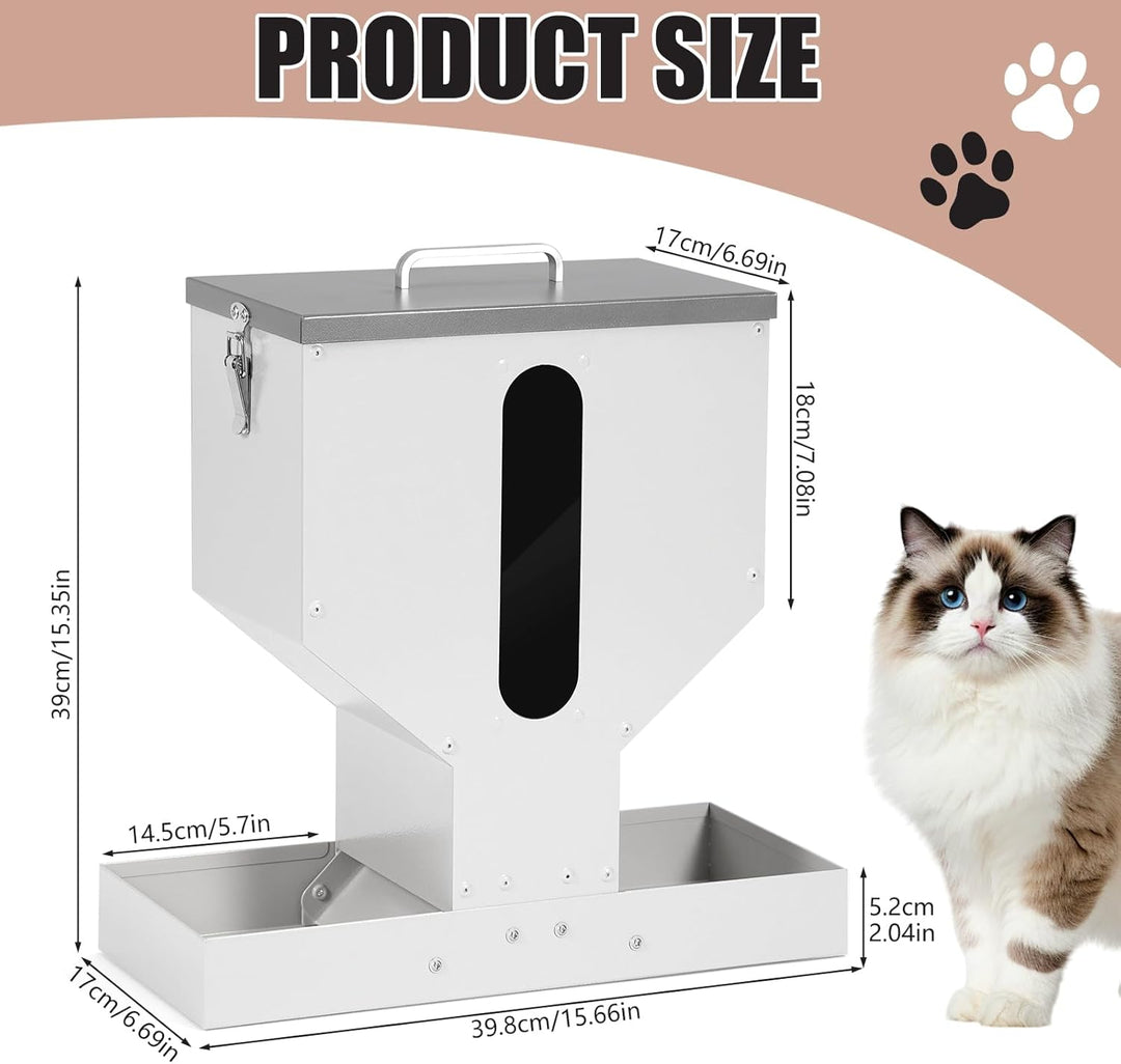 Automatischer Futterspender Katze füR 2 Haustier, 12L Metall Haustier Trockenfutterspender mit Doppe