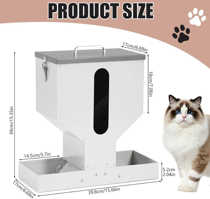 Automatischer Futterspender Katze füR 2 Haustier, 12L Metall Haustier Trockenfutterspender mit Doppe