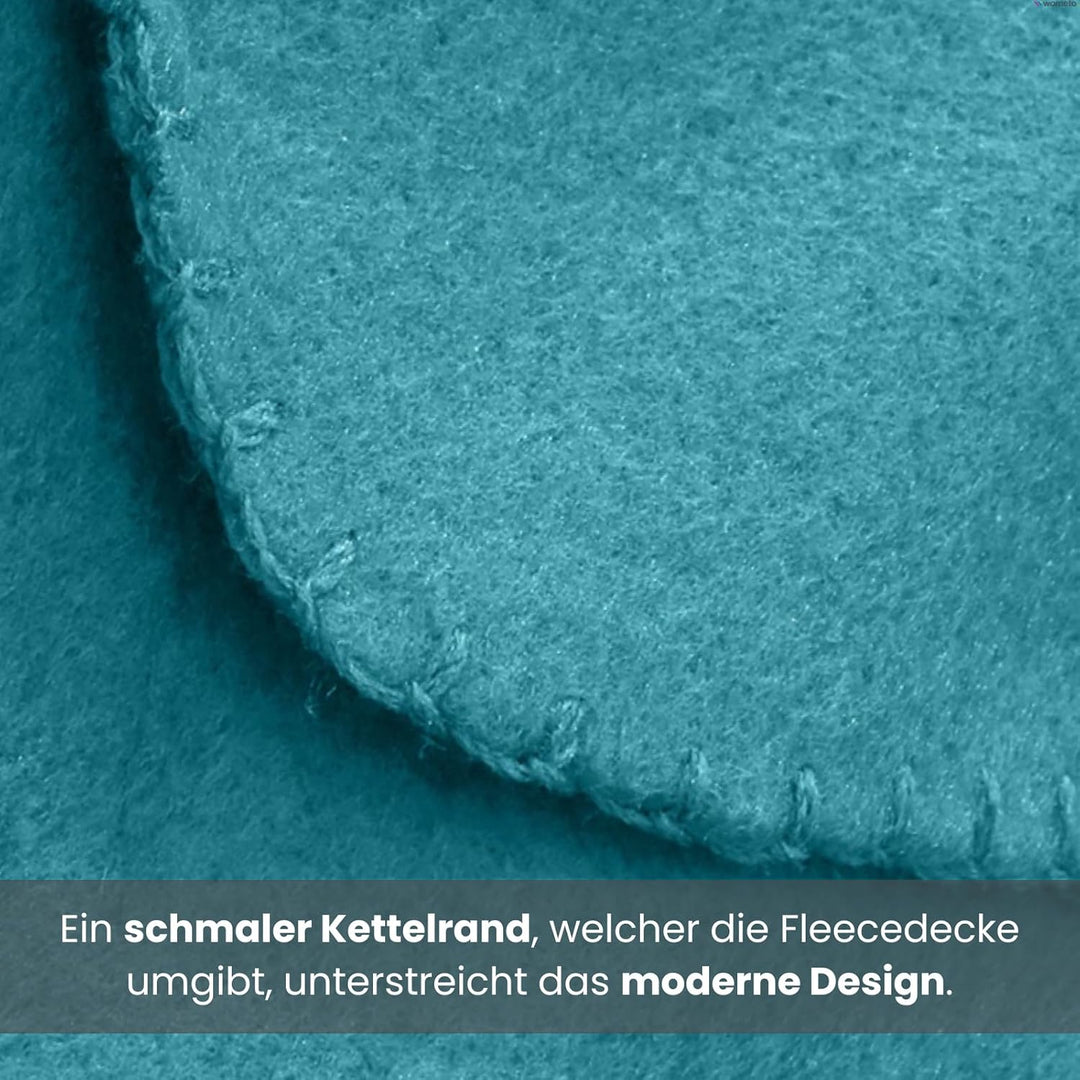 wometo 10er Vorteilspack Fleecedecke130x160 ca. 400g mit Anti-Pilling und Kettelrand türkis