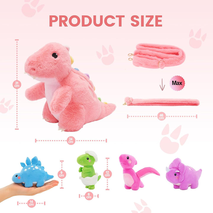 OUOZZZ Dino Kuscheltier, 31cm Niedliches Dinosaurier Kuscheltier mit 4 Baby Dino Plüschtier im Bauch
