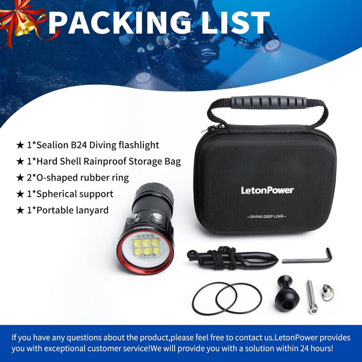 B24 Tauchen Taschenlampe,9000 Lumens Super Bright Underwater 80m Video Light, Scuba Dive Light, High