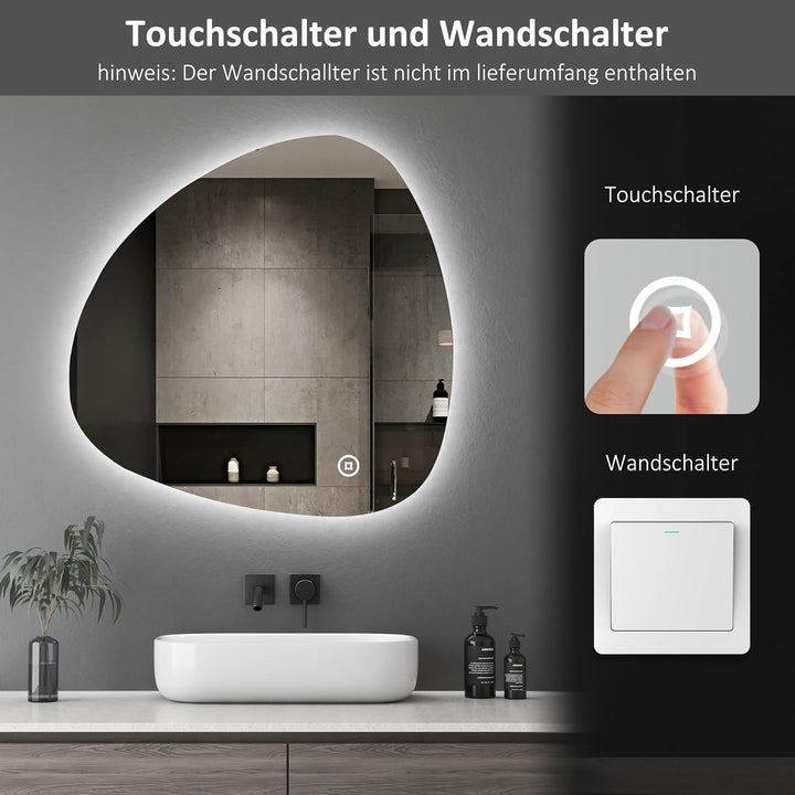 Boromal Asymmetrischer Spiegel mit Beleuchtung, Badspiegel mit Beleuchtung 80x80cm Badezimmerspiegel
