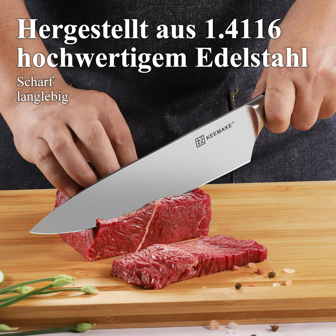 KEEMAKE Messerset Küche 3 teilig, Scharfe Messer Set mit 8-18cm Klingen gefertigt aus hochwertigem E
