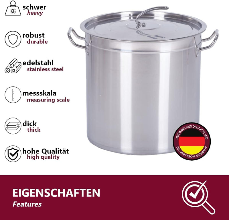 Gastronomie Kochtopf Suppentopf - 20 bis 100 Liter Edelstahl Kochtöpfe - ideal geeignet für ALLE Her