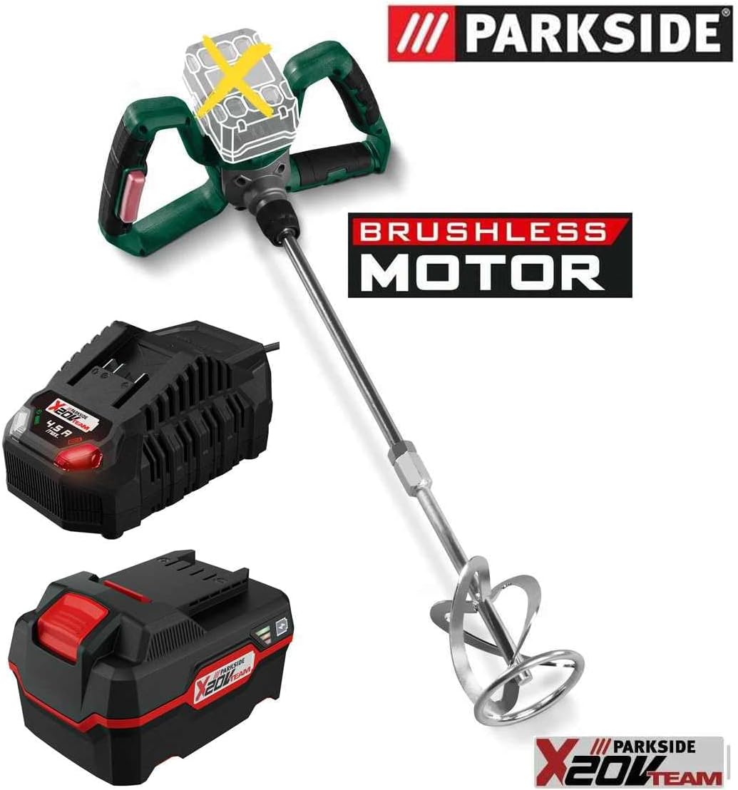 PARKSIDE 20 V Akku-Farb-und Mörtelrührer PFMRA 20-Li,Brushless Motor mit Akku 4 Ah und Schnell-Ladeg