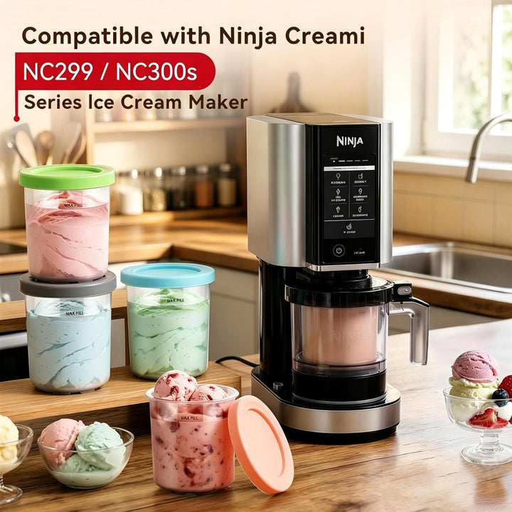 4 Stück Container for Ninja Creami NC300EU NC301EU,Replacement for Ninja Creami Deluxe Pints and Lid