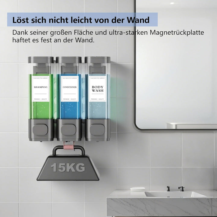 3-Kammer-Wand Shampoo Spender für Dusche Jeweils 300 ml, Duschgel Spender Wand Ohne Bohren für Badez
