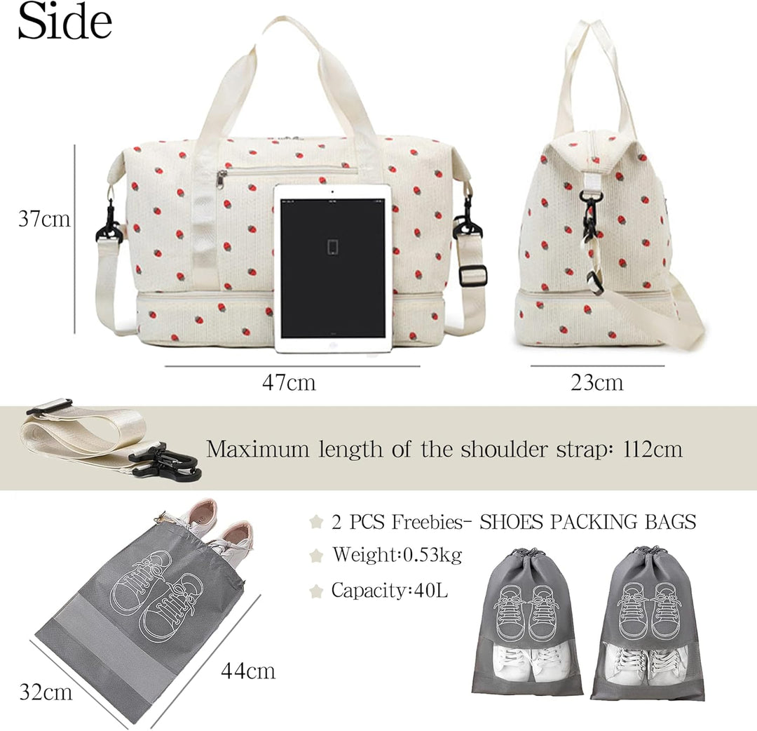 Sporttasche Reisetasche Damen, 40L Weekender Travel Duffle Bag mit 2 schuhbeuteln, Schuhfach & Nassf