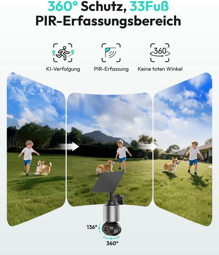 BOTSLAB 4K Überwachungskamera Aussen Solar Akku, 2 Cam-Kit, 32GB Lokaler Speicher, Keine Gebühren, 3