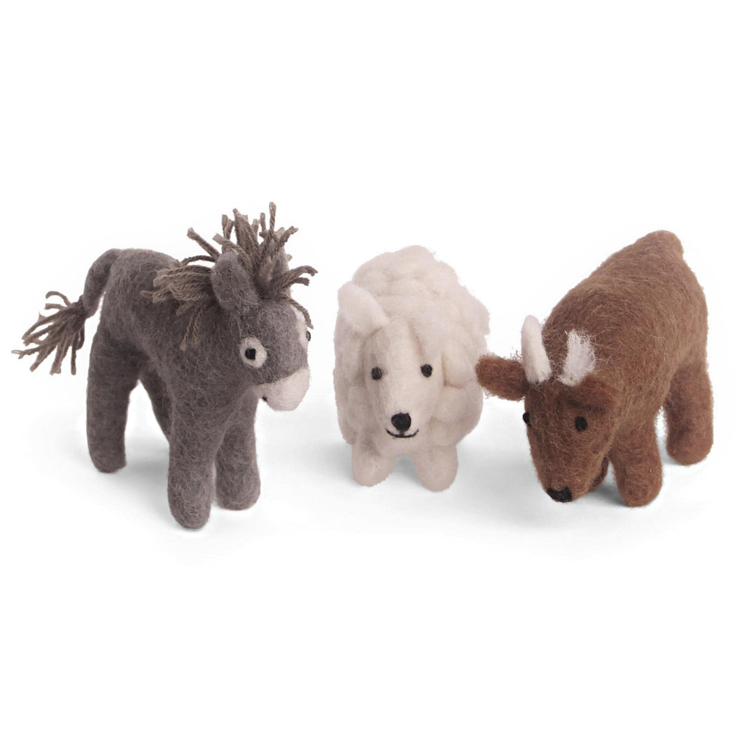 Én Gry &amp; Sif Krippentiere (Esel Schaf Ochse), Krippenfiguren aus Filz, Hand-Made, fair-Trade, Kinder