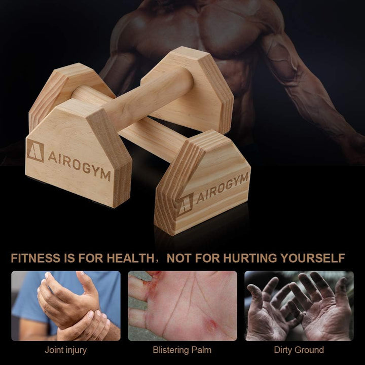 airogym Liegestütz-Ständer, 2 Stück, Holz-Pushup-Stangen, rutschfeste Basis, Trainingsgerät, 30,5 cm