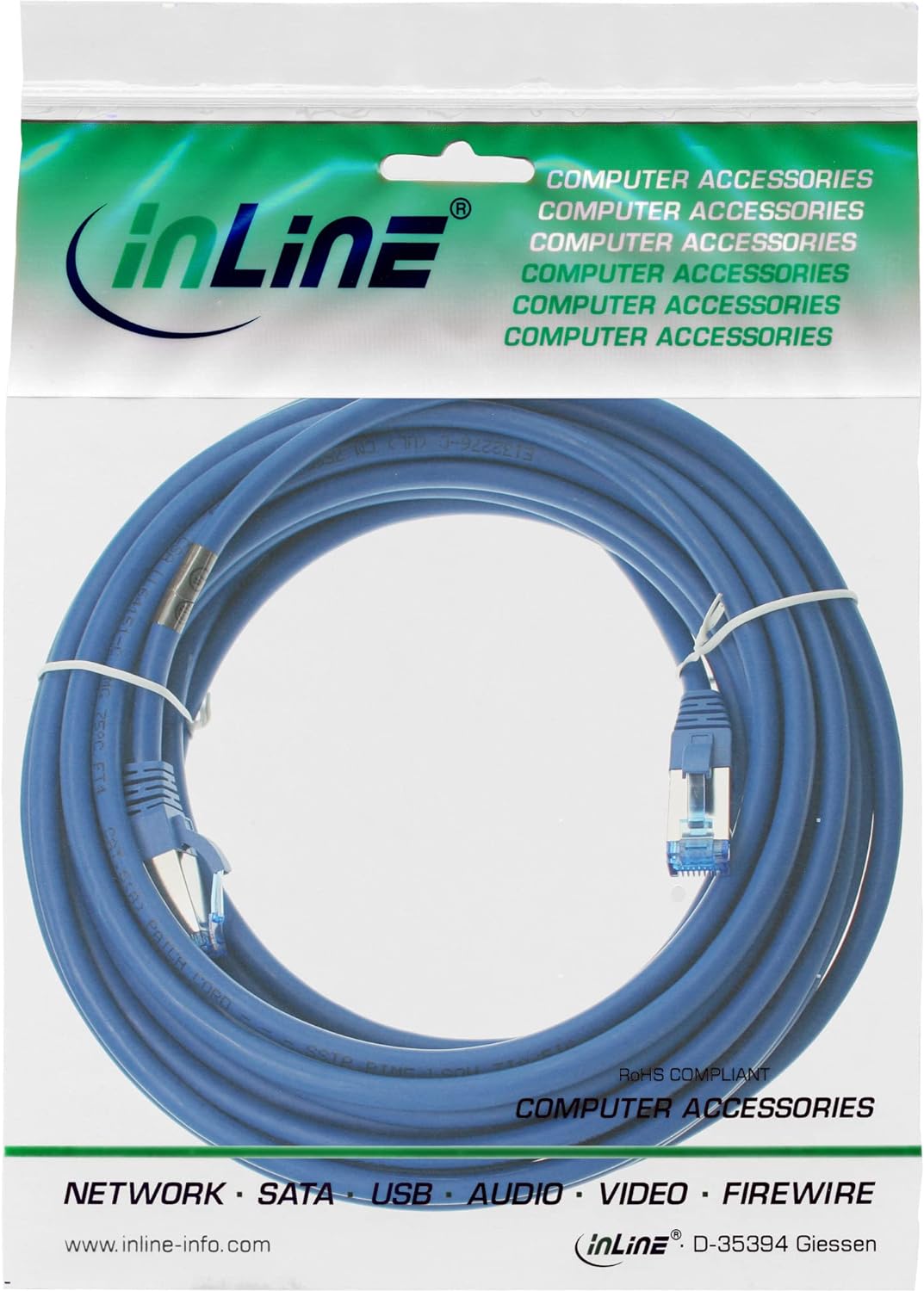 InLine 76815B Patchkabel, S/FTP (PiMf), Cat.6A, 500MHz, halogenfrei, Kupfer, blau, 15m