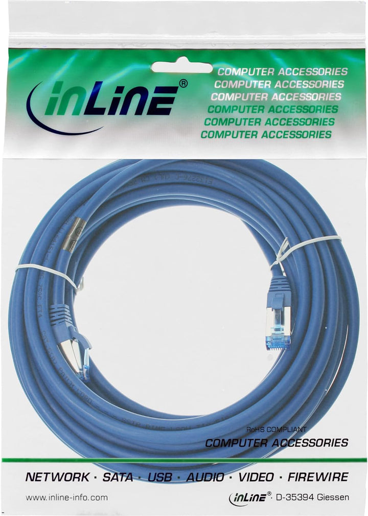 InLine 76815B Patchkabel, S/FTP (PiMf), Cat.6A, 500MHz, halogenfrei, Kupfer, blau, 15m