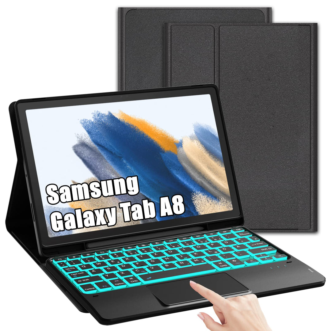 ROOFEI Galaxy Tab A8 Hülle mit Tastatur, 7-Farbige Beleuchtung Tastatur mit Trackpad - QWERTZ Deutsc