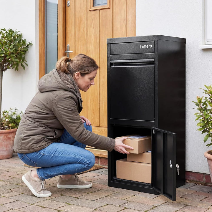 COSTWAY Paketbox, Paketbriefkasten mit Paketfach, Brief- und Paketabgabeschlitz, Postbox aus Metall