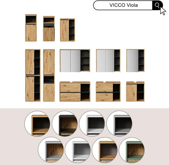 Vicco Midischrank Viola, Anthrazit/Eiche, 37.8 x 80 cm, Anthrazit