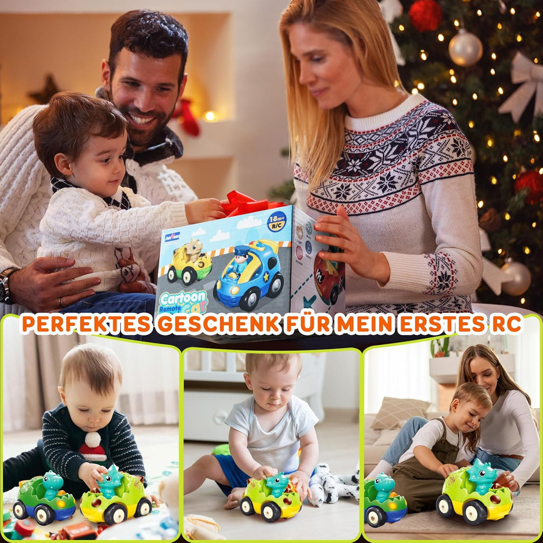 Pup Go Kleinkind Dinosaurier RC Cartoon Auto mit Musik und Lichtern, 2 austauschbare Puppen, Erste F