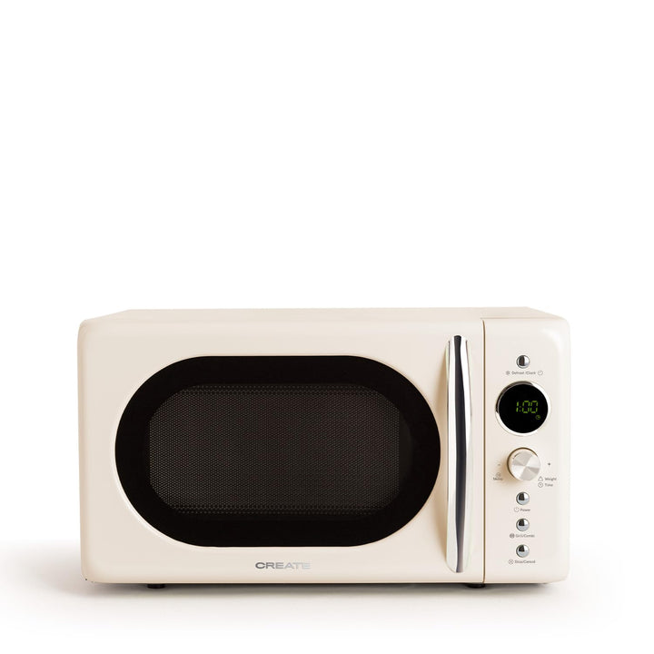 CREATE/MICROWAVE RETRO/Digitale Mikrowelle mit Grillfunktion Cremeweiss/Retro-Stil, 20L Fassungsverm
