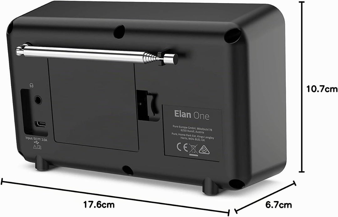 Pure Elan One tragbares DAB+ Radio mit Bluetooth 5.0 (DAB/DAB+ und UKW Radio, 2,4" TFT Display, 20 S
