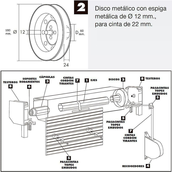 Wolfpack 5250125 Jalousie-Disco METALICO. Metalica Band. 180 x 60 mm. 18/22 mm Spigot