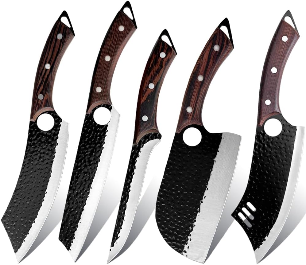 5 Stücke Kochmesser Set Mit Tasche, Küchenmesser, Handgeschmiedet Chefmesser, Perfekt zum Schneiden