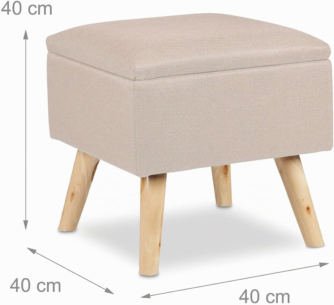 Relaxdays Hocker mit Stauraum, Kunstleinen-Bezug, gepolstert, Holzbeine, Fusshocker mit Deckel, HBT