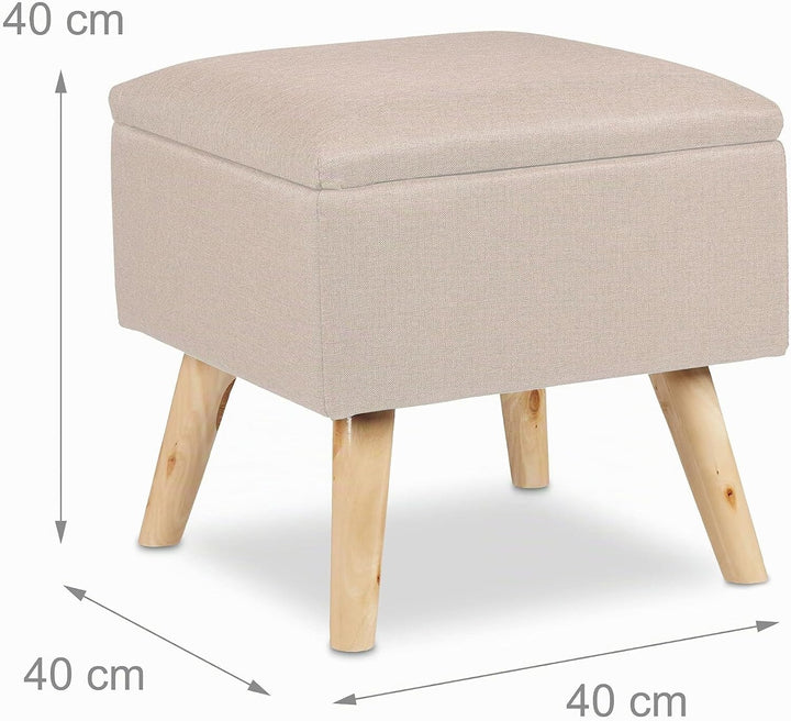 Relaxdays Hocker mit Stauraum, Kunstleinen-Bezug, gepolstert, Holzbeine, Fusshocker mit Deckel, HBT