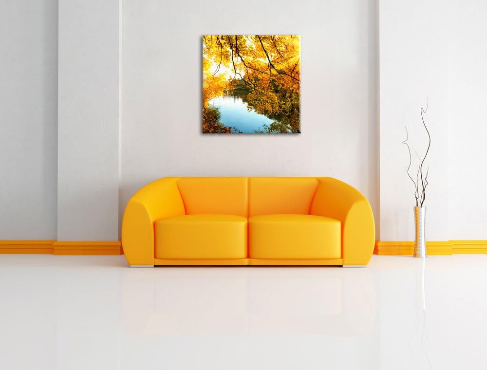 Pixxprint Landschaft mit See und Bäumen, Format: 70x70 auf Leinwand, 70x70