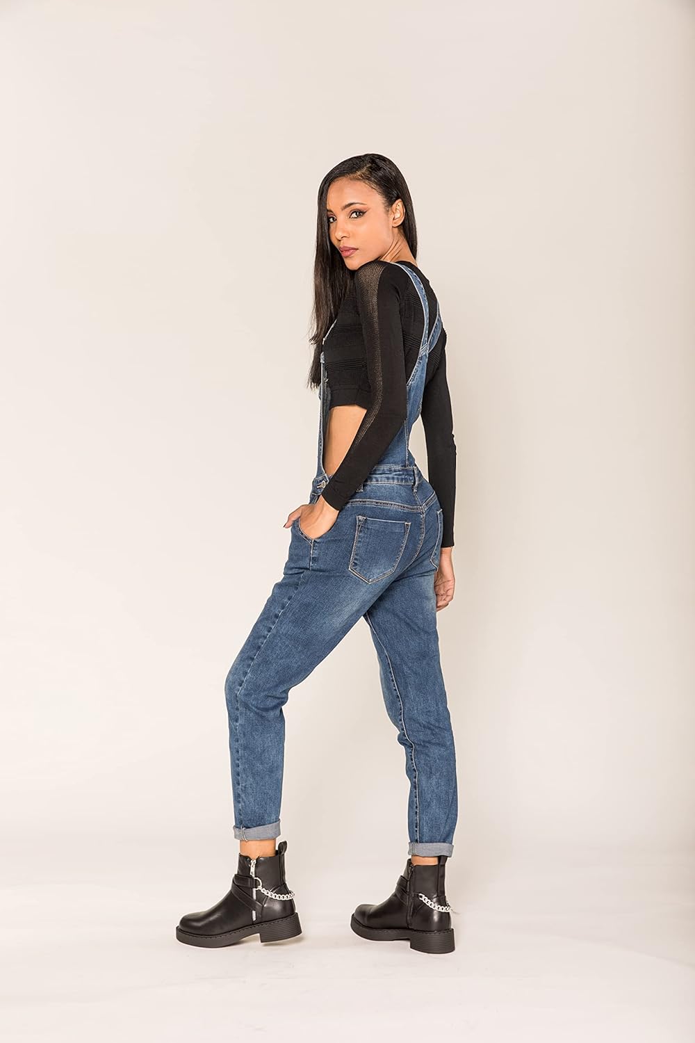 Damen Kurze und Lange Jeanslatzhose Denim Overall Jumpsuit Playsuit Jeans Hosenanzug Trägerhose Hose