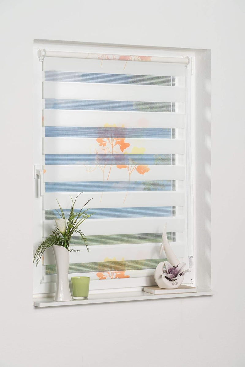 K-home Klemmfix Doppelrollo Denia ohne Bohren Orange 70 x 200 cm (B x L) Design:Blume Blume (Orange)
