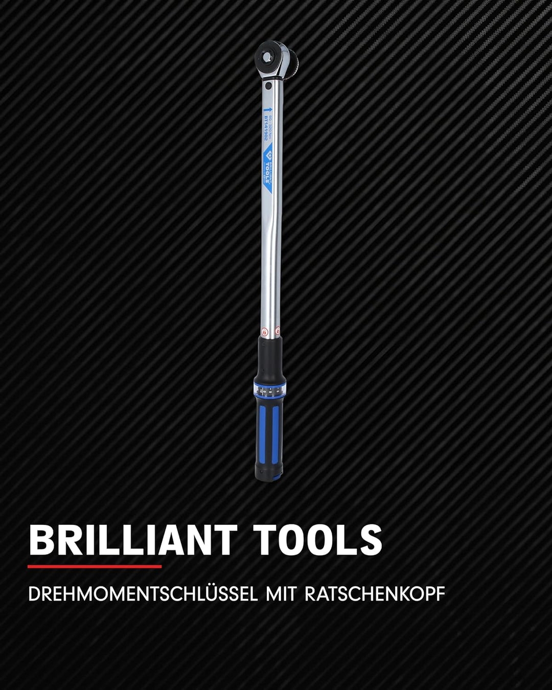 BRILLIANT TOOLS BT141902 1/2" Drehmomentschlüssel mit Drehknopf-Umsteck-Ratschenkopf, 60 - 320 Nm [P