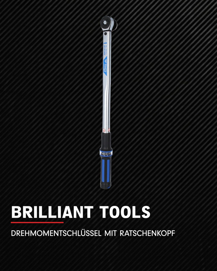 BRILLIANT TOOLS BT141902 1/2" Drehmomentschlüssel mit Drehknopf-Umsteck-Ratschenkopf, 60 - 320 Nm [P