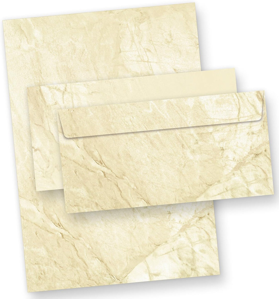 TATMOTIVE Marmor Briefpapier Set mit Umschläge, beidseitig braun marmoriert - 500 Sets, 500